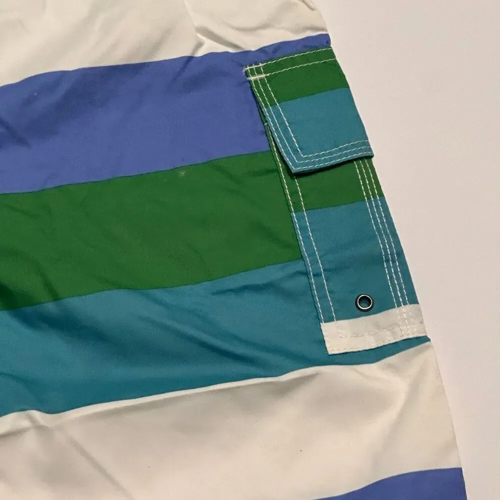 Chalaco Striped Swim Trunks Blue, Green, White | Men Size 12/Medium